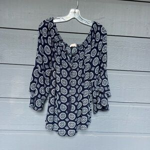 SOLITAIRE NAVY BLUE PATTERNED BLOUSE SIZE XL
